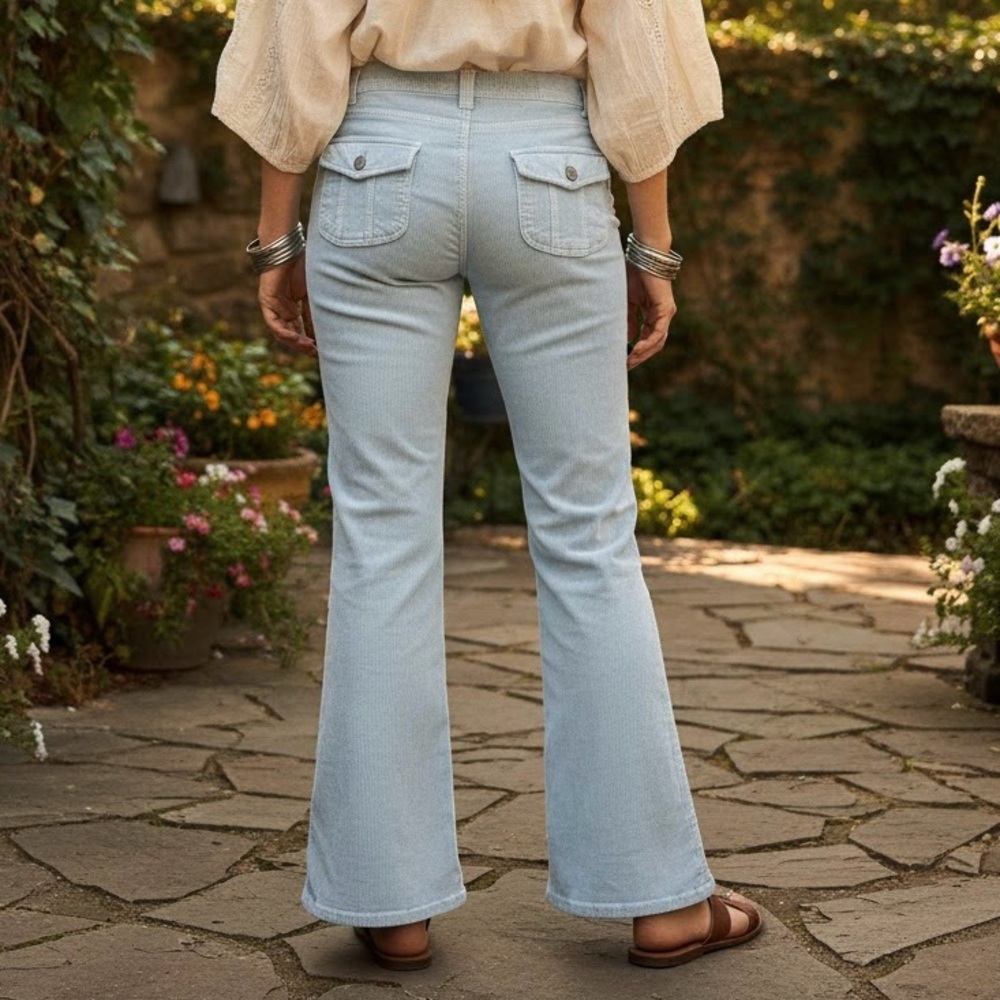 Baby Blue Pastel Corduroy Flare Pants Boho Hippie Y2K Coquette Indie Chic